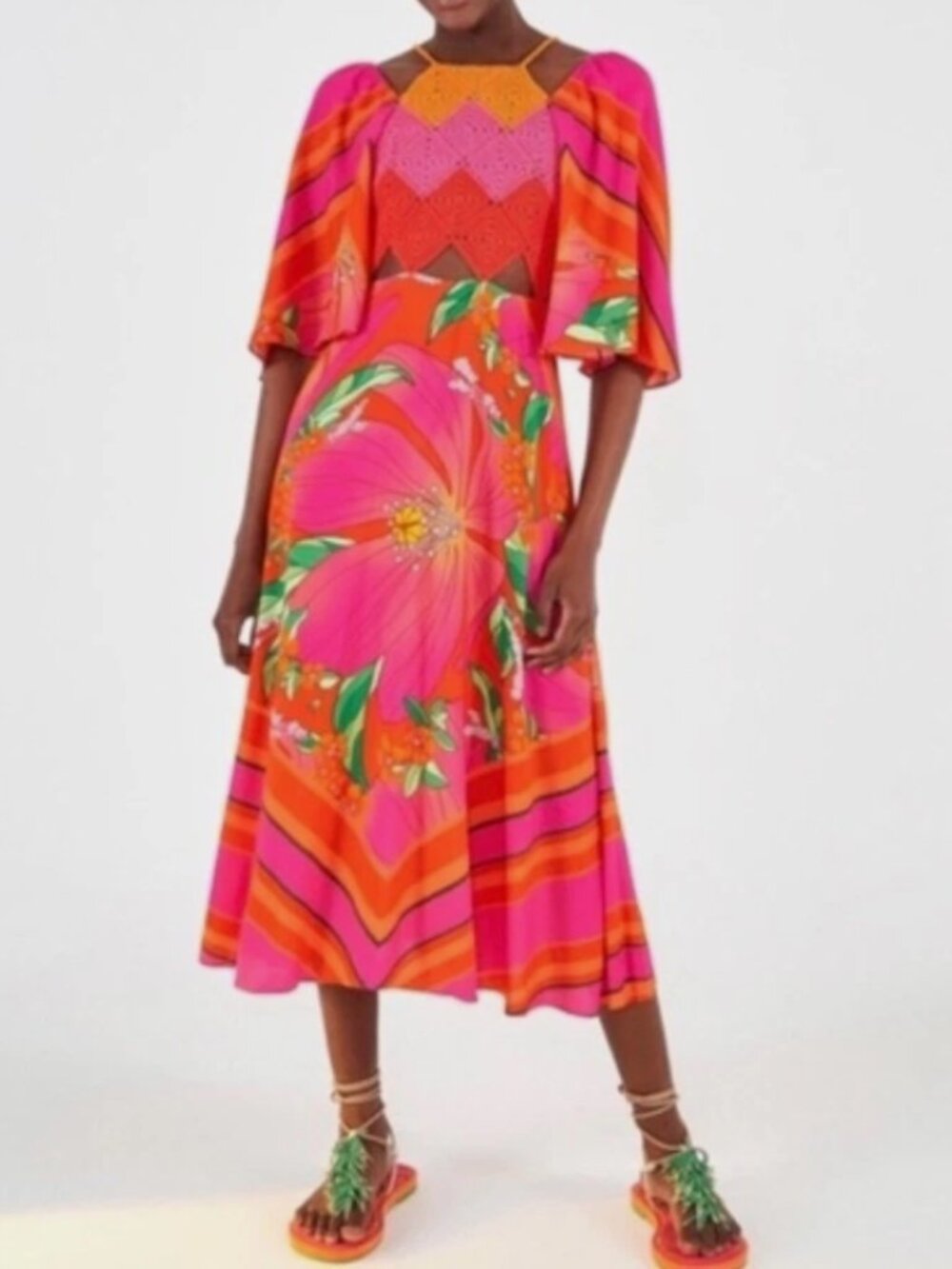 Rare Farm Rio Pietra Crochet Top Dress Midi Size Small